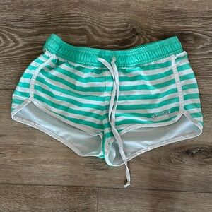 Aqua Green Striped Women Shorts